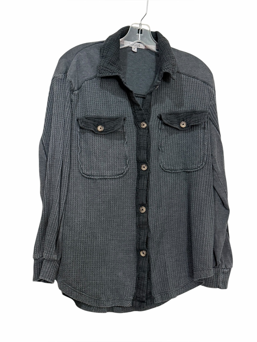 Briggs Medium Gray Long Sleeve Button Down Waffle Knit Shirt B4